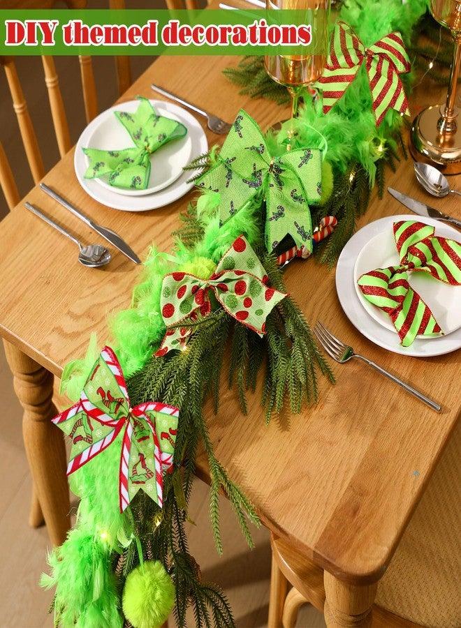 Janinka 16 Pcs Red Green Christmas Bows-6 Inch Lime Green Christmas Wreath Bows Xmas Tree Glitter Polka Dot Stripe Elf Candy Cane Burlap Ribbon Ornaments for Garland Wedding Home Party (4 Style) - Image 5